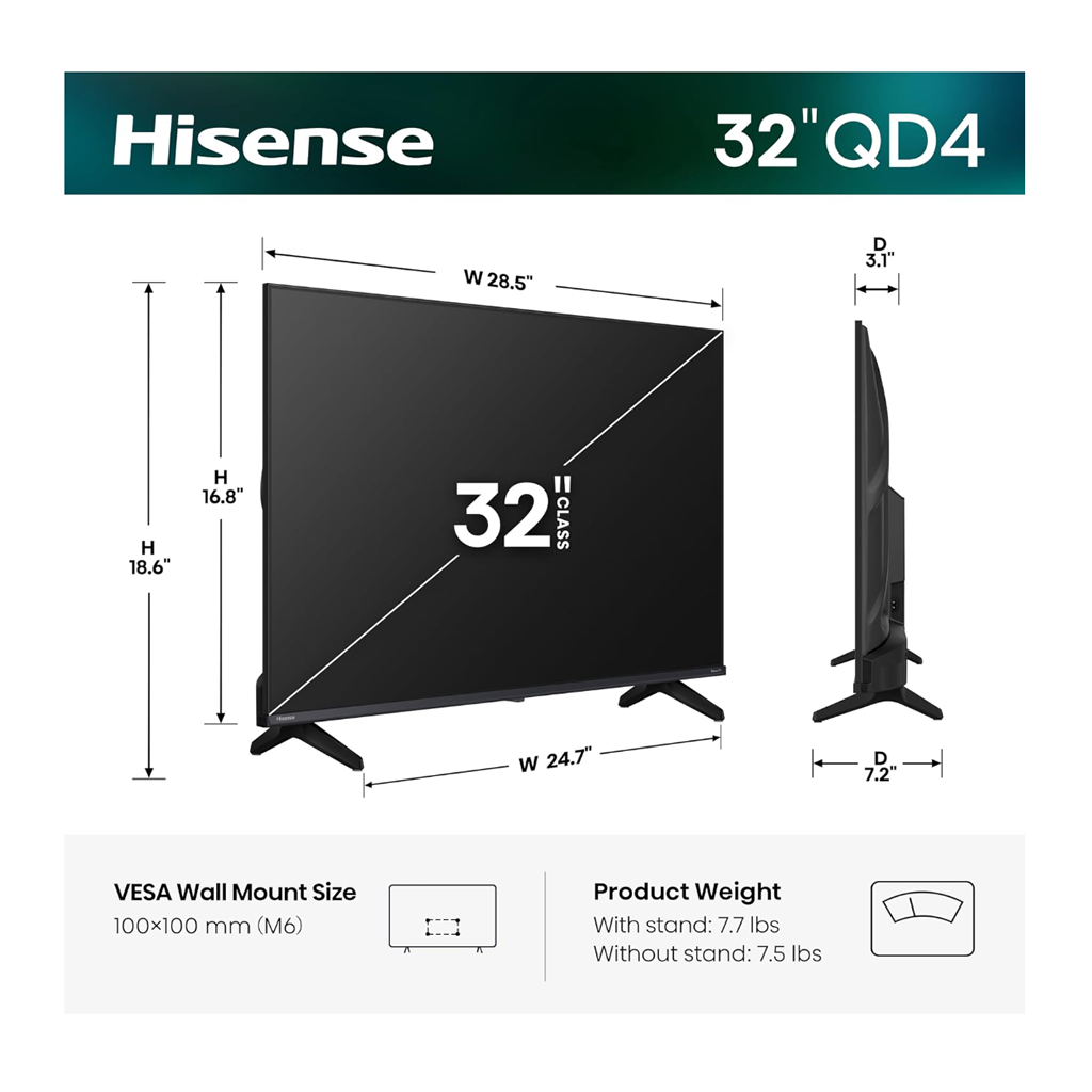 Hisense QD4SR 32” Hi-QLED HD Roku Smart TV – 2026