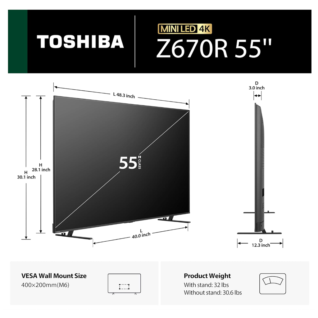 Toshiba Z670R 55” Mini-LED QLED 4K Smart Fire TV – 2026